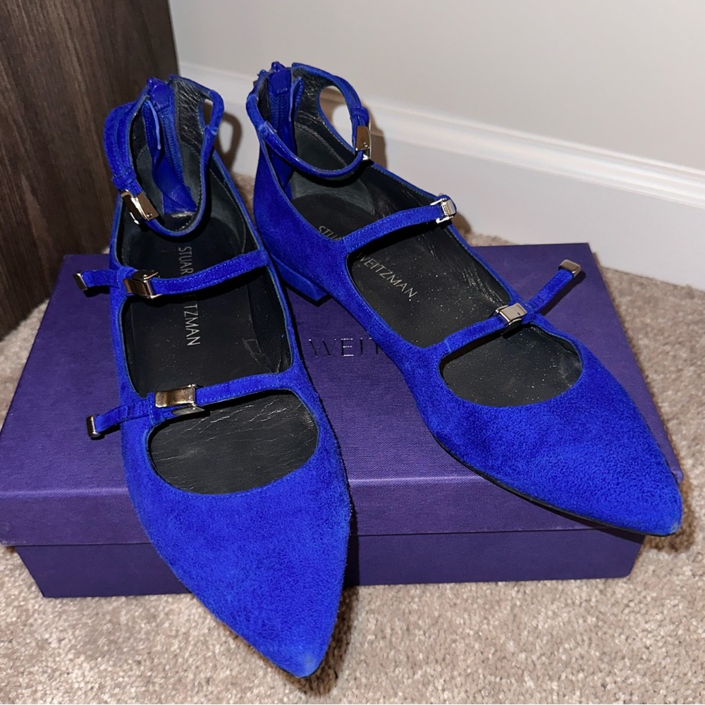 💙💙Gorgeous Electric Blue Stuart Weitzman Buckle Flat Shoe Size 37.5 💙💙